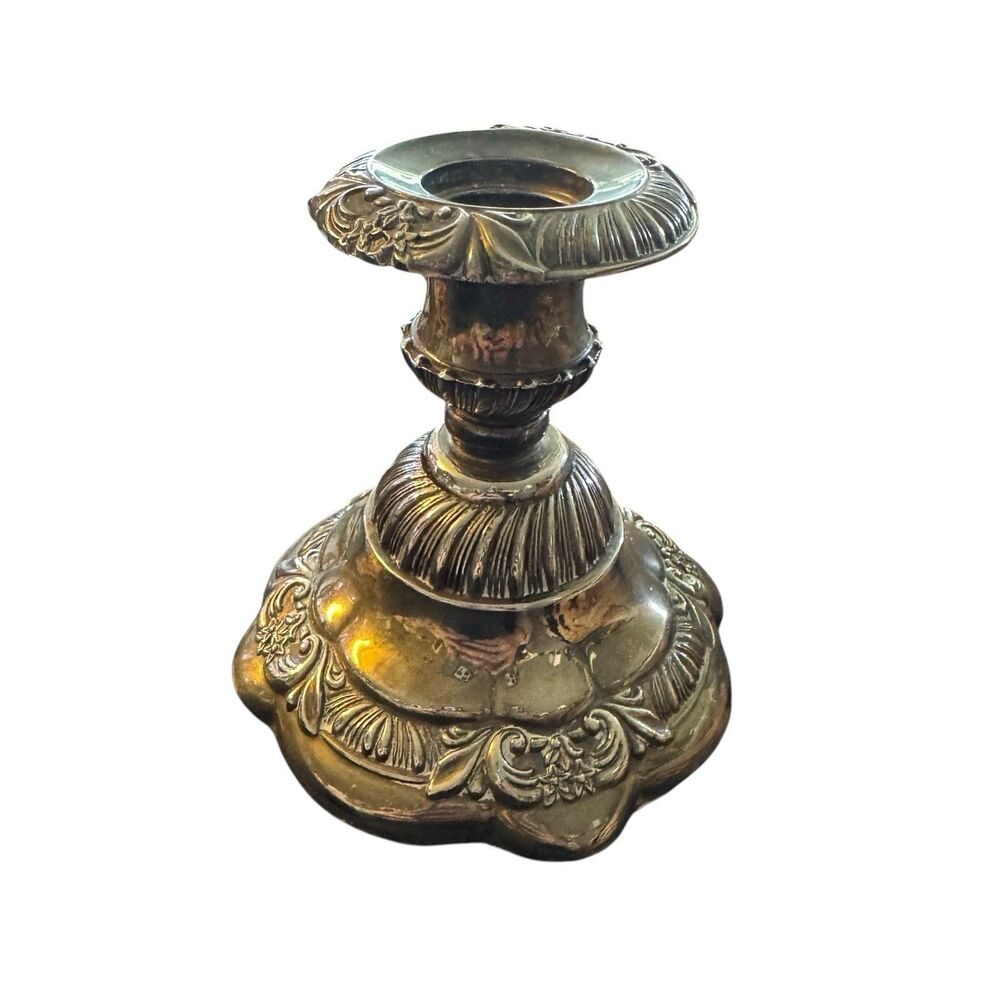 Vintage Godinger Silver Tone Candle Holder‎ Ornate Design